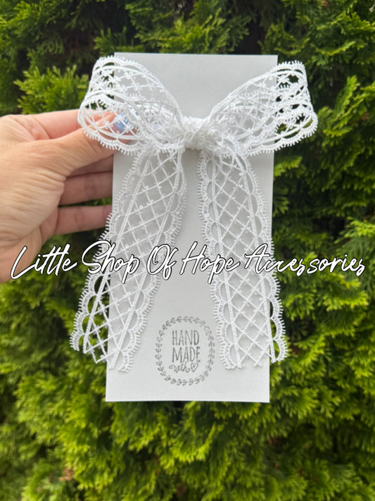 Sequin Lace Long Tail Ribbon Bow