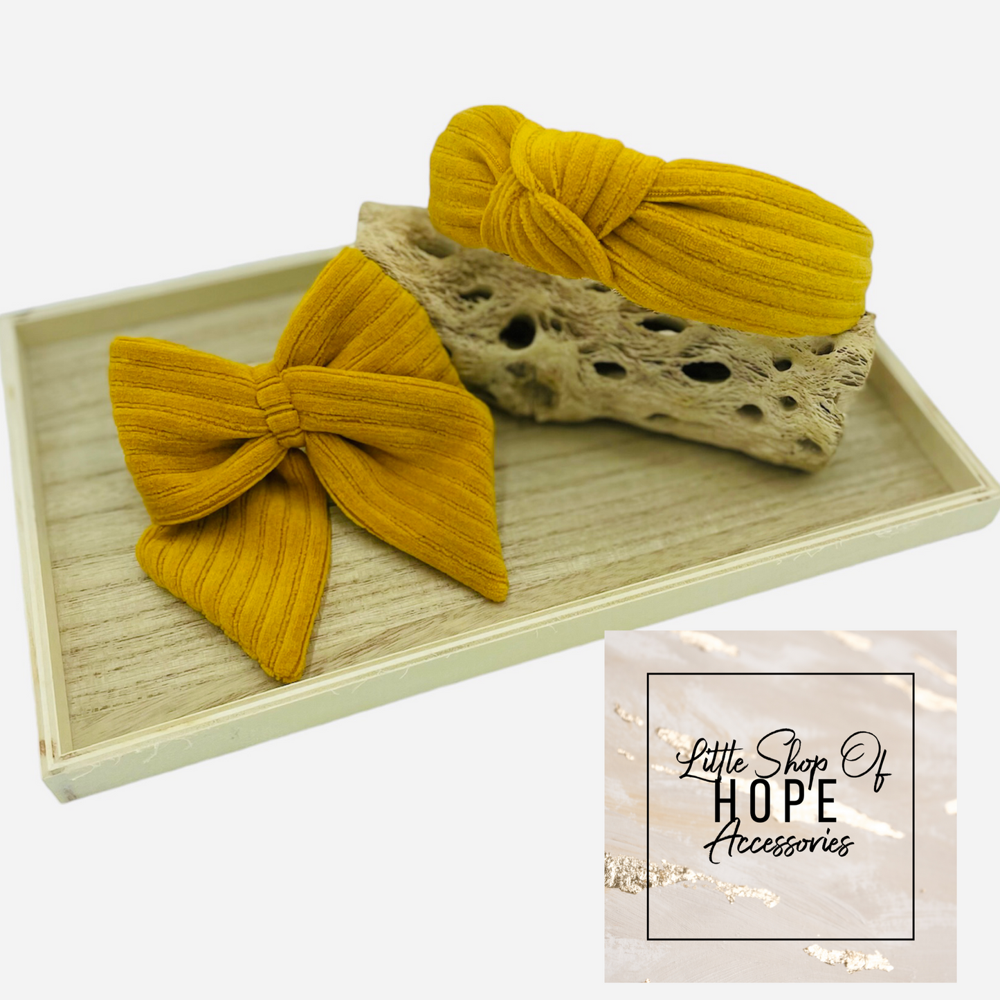 Mustard Chunky Rib Corduroy Bows + Headwraps