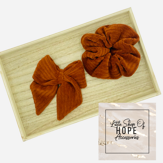 Rust Chunky Rib Corduroy Bows + Headwraps