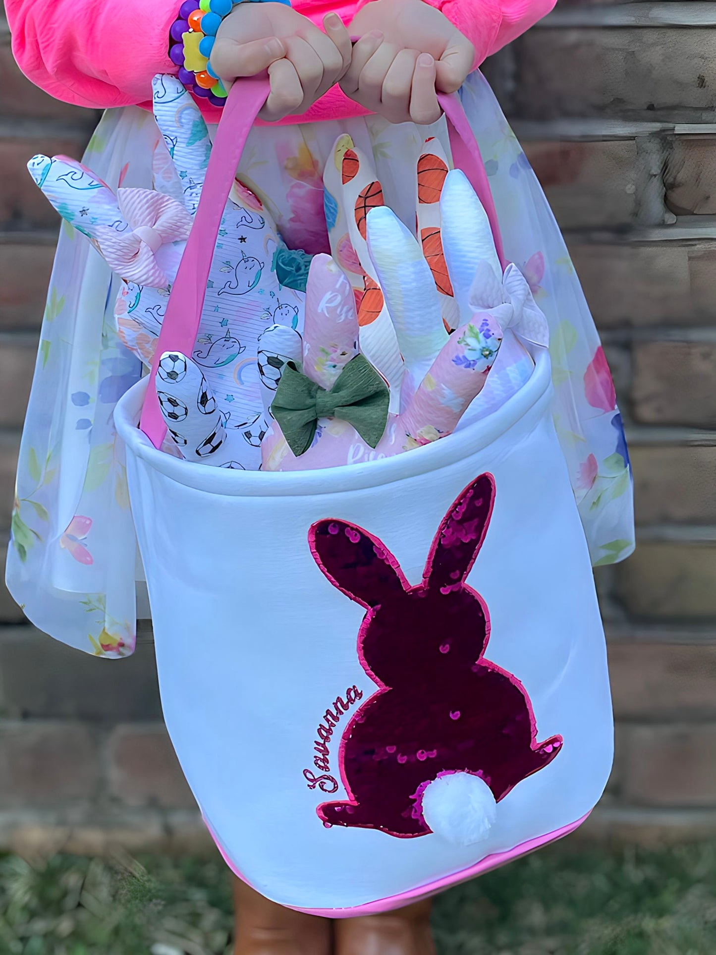 Personalized Sequined Easter Bunny Basket