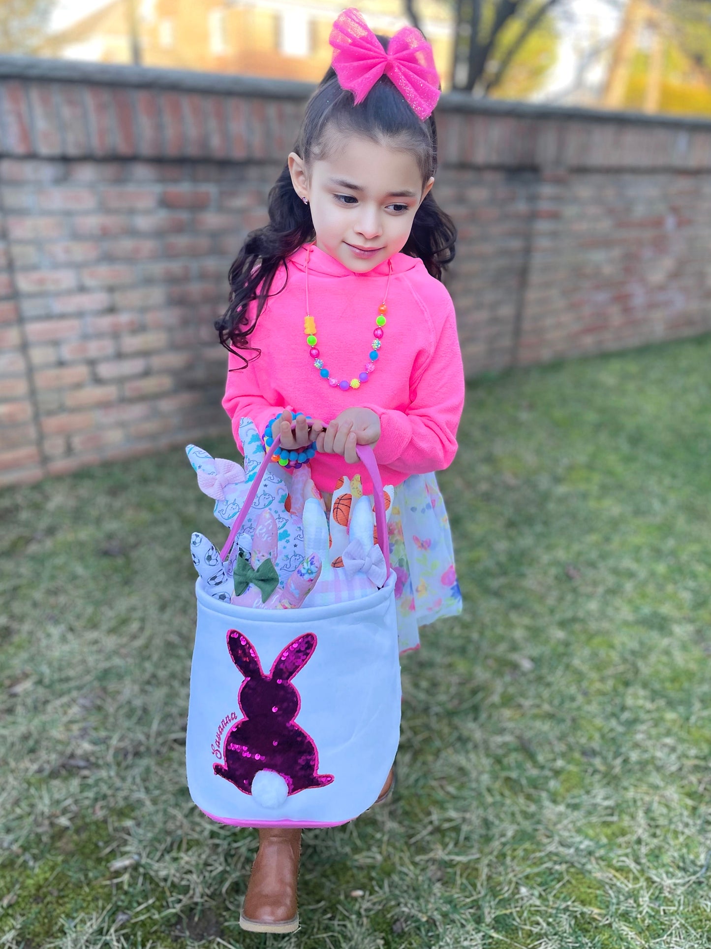 Personalized Sequined Easter Bunny Basket