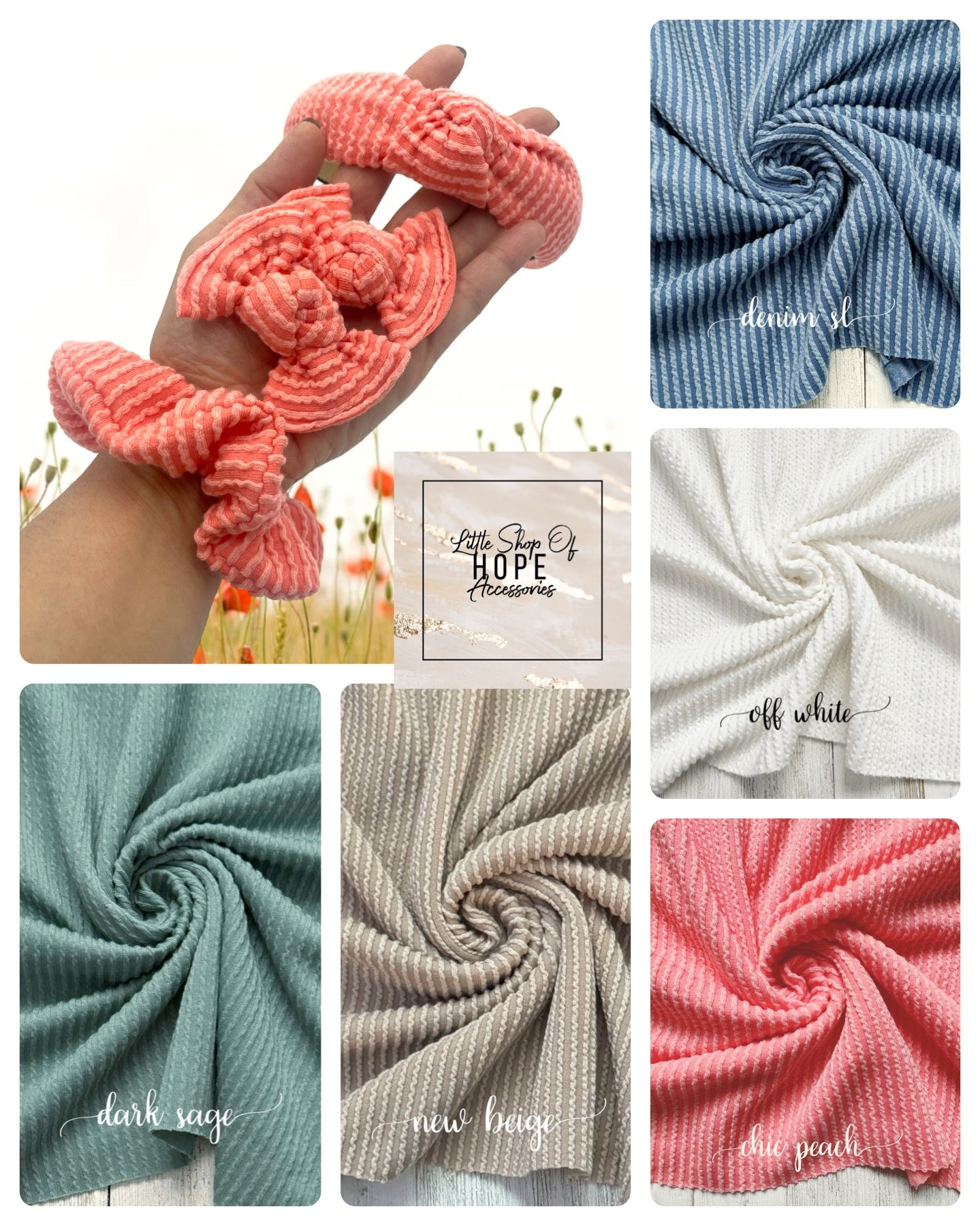 New Beige Wavy Rib Bows + Headwraps