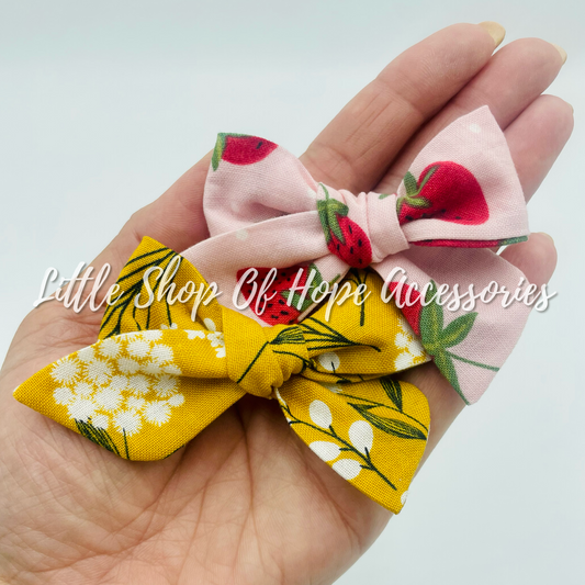 Mustard Floral School Girl Bows + Scrunchies