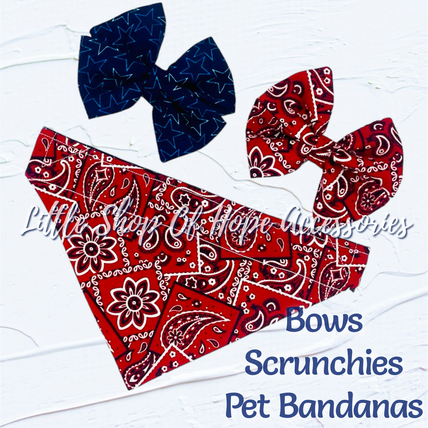 Red Bandana Print Bows + Scrunchies *100% Cotton