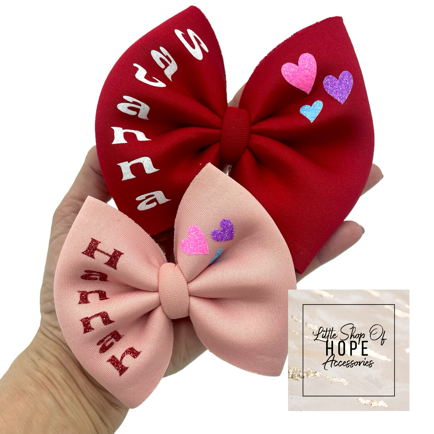 Personalized Hearts Puff Bows