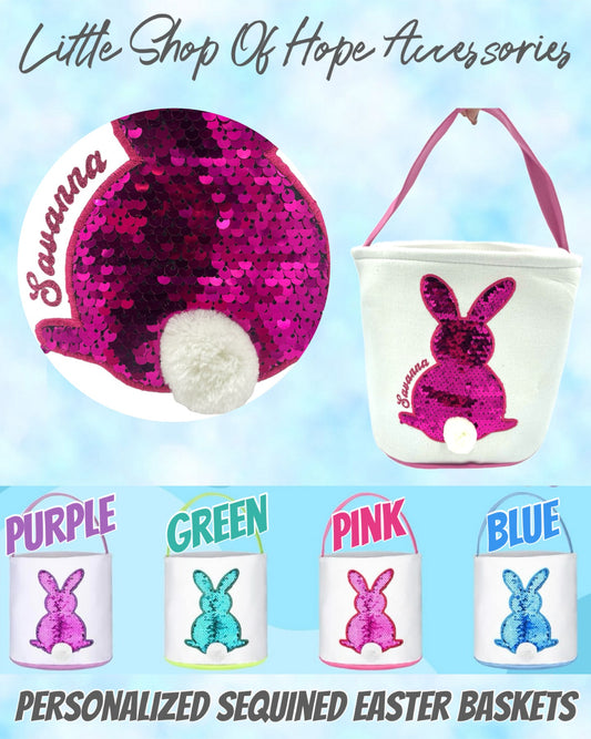 Personalized Sequined Easter Bunny Basket