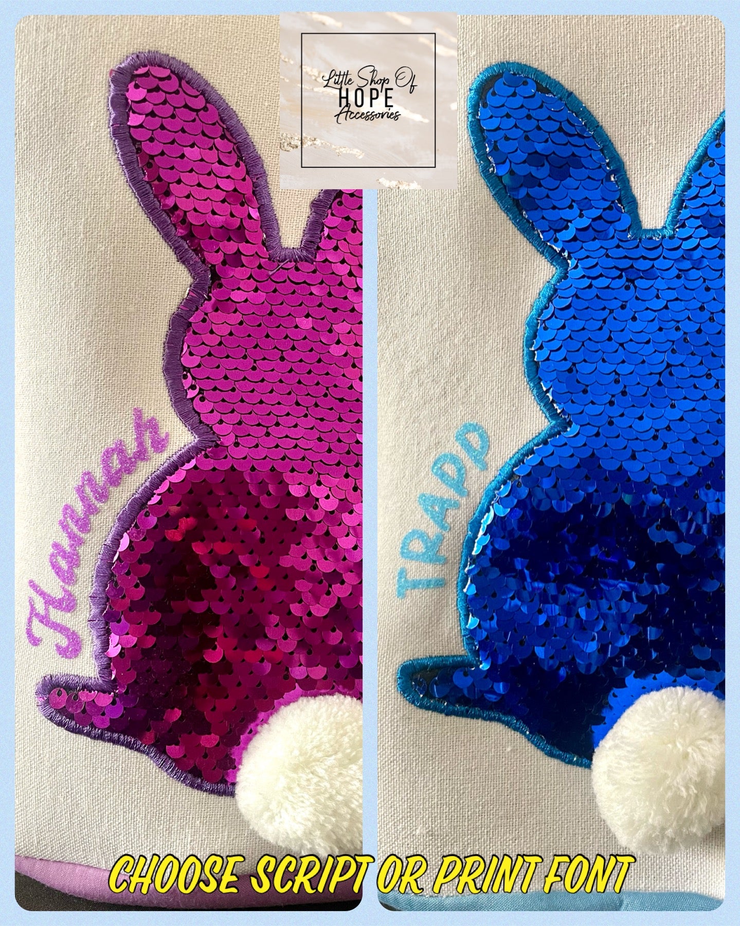 Personalized Sequined Easter Bunny Basket