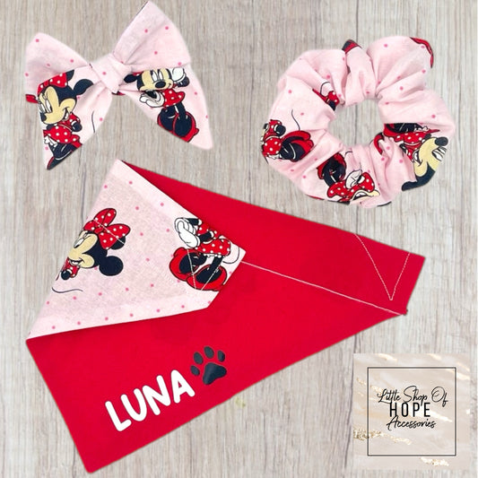 Girly Mouse Reversible Pet Bandanas *Optional Personalization