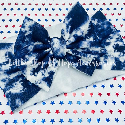 Navy Tie Dye Bows + Headwraps