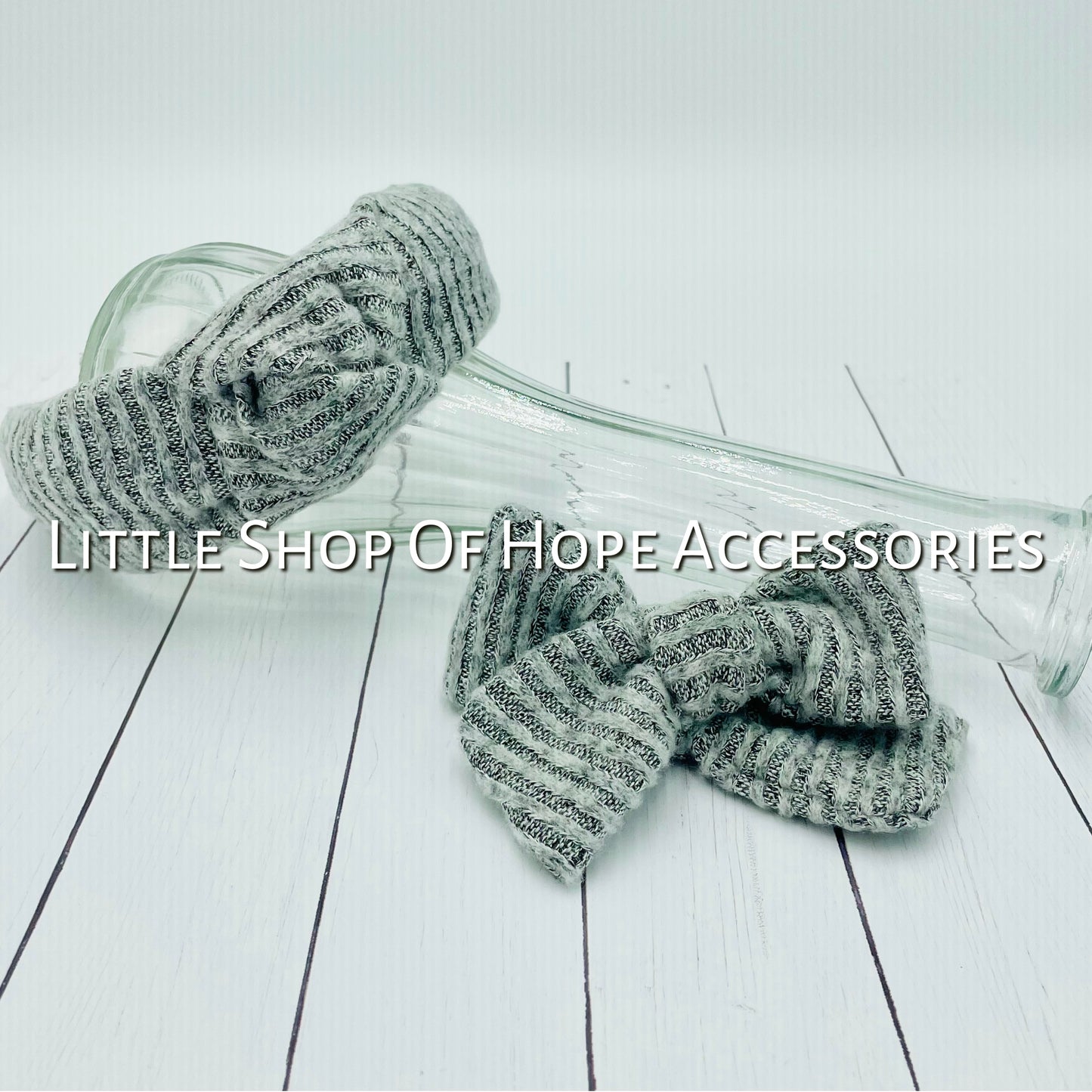 Heather Grey Rib Knit Bows, Headbands & Scrunchies