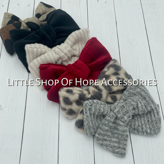 Heather Grey Rib Knit Bows, Headbands & Scrunchies