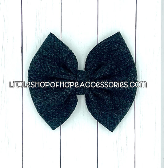 Charcoal Sweater Knit Bows + Headwraps