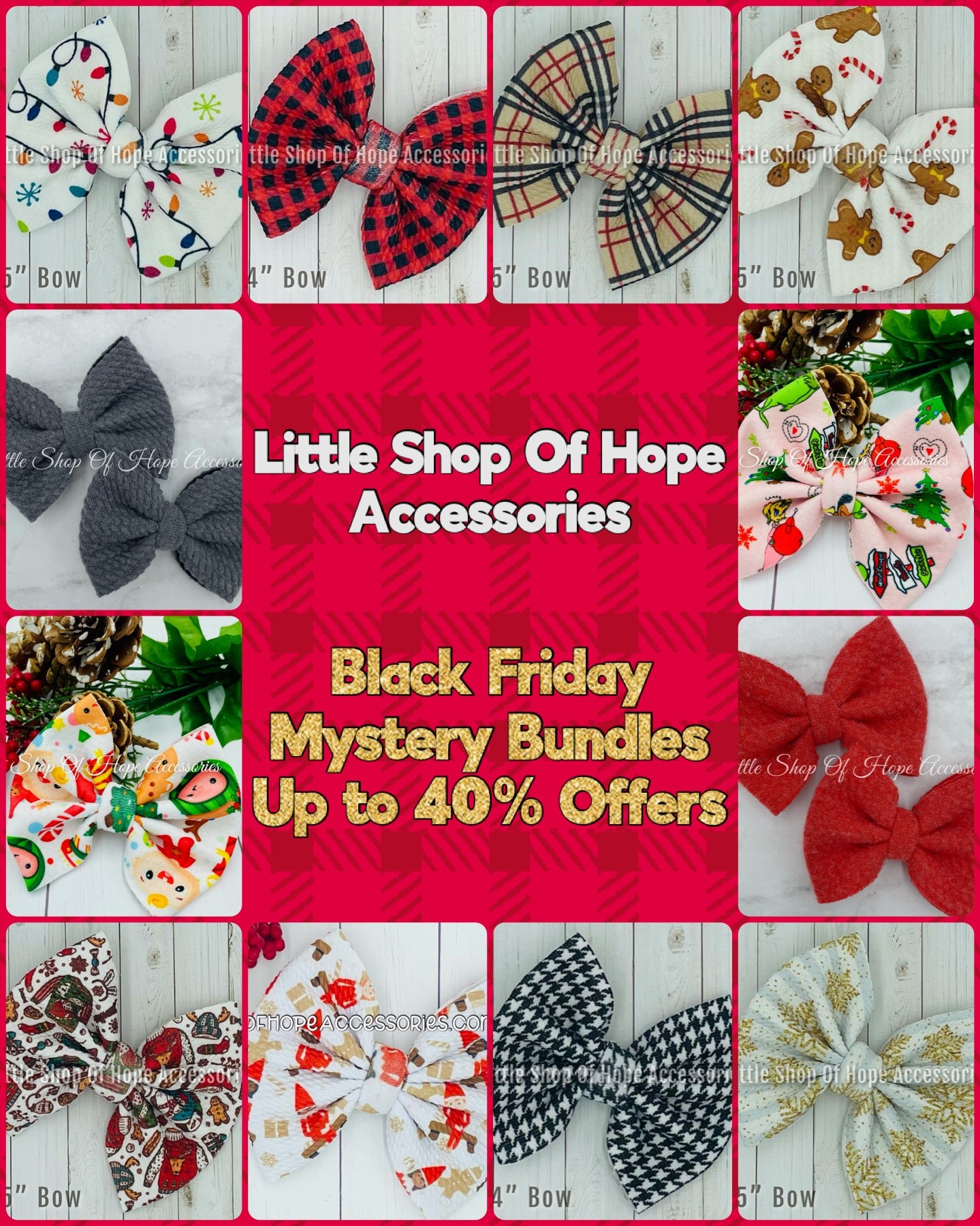 12 Days Of Christmas Bow Bundle - Includes 12 Mystery Christmas Bows