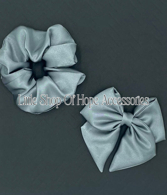 Lake Blue Satin Bows & Scrunchies