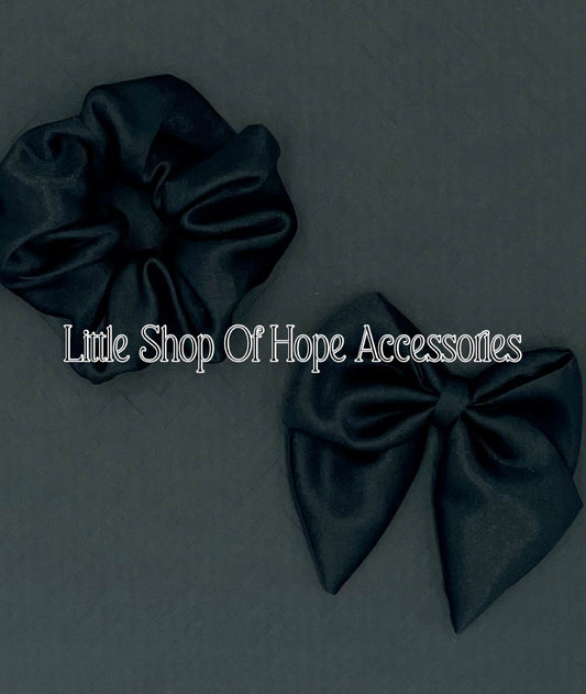 Onyx Satin Bows & Scrunchies