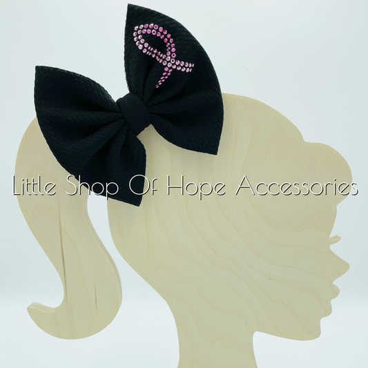 Breast Cancer Rhinestone Ribbon Bows + Headwraps