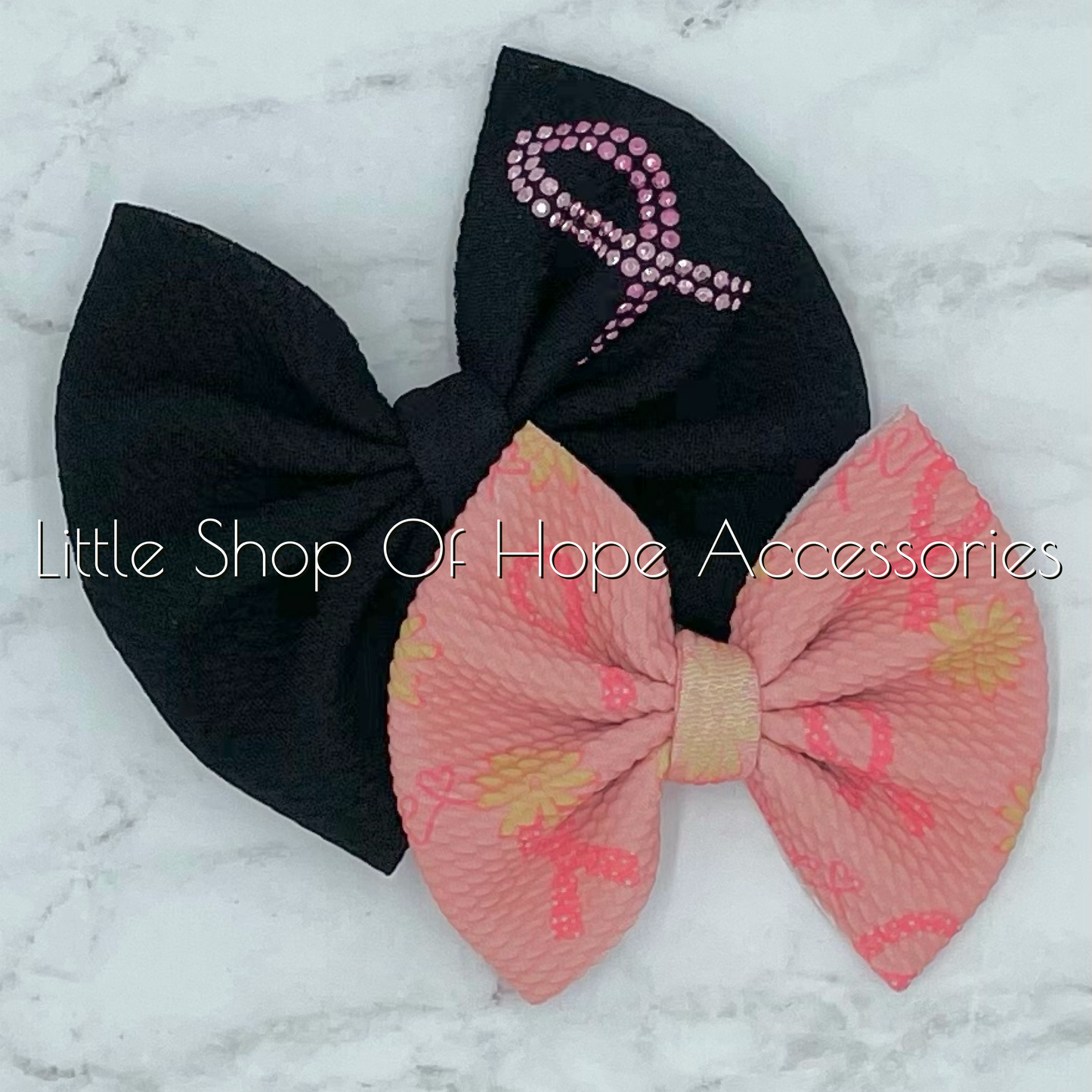 Breast Cancer Rhinestone Ribbon Bows + Headwraps