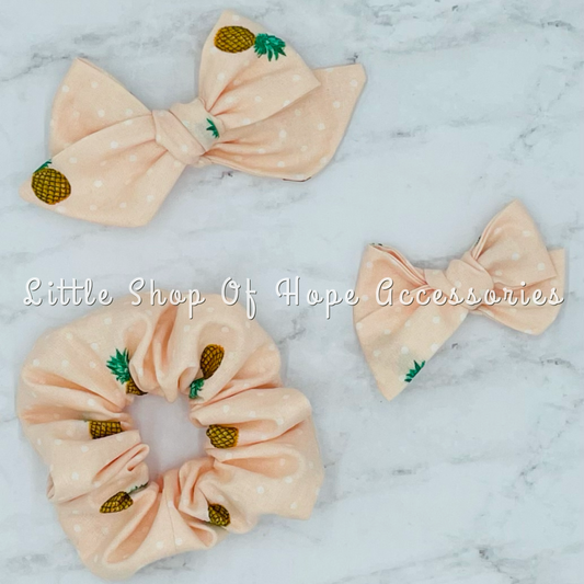 Pineapple Dots School Girl Bows + Scrunchies